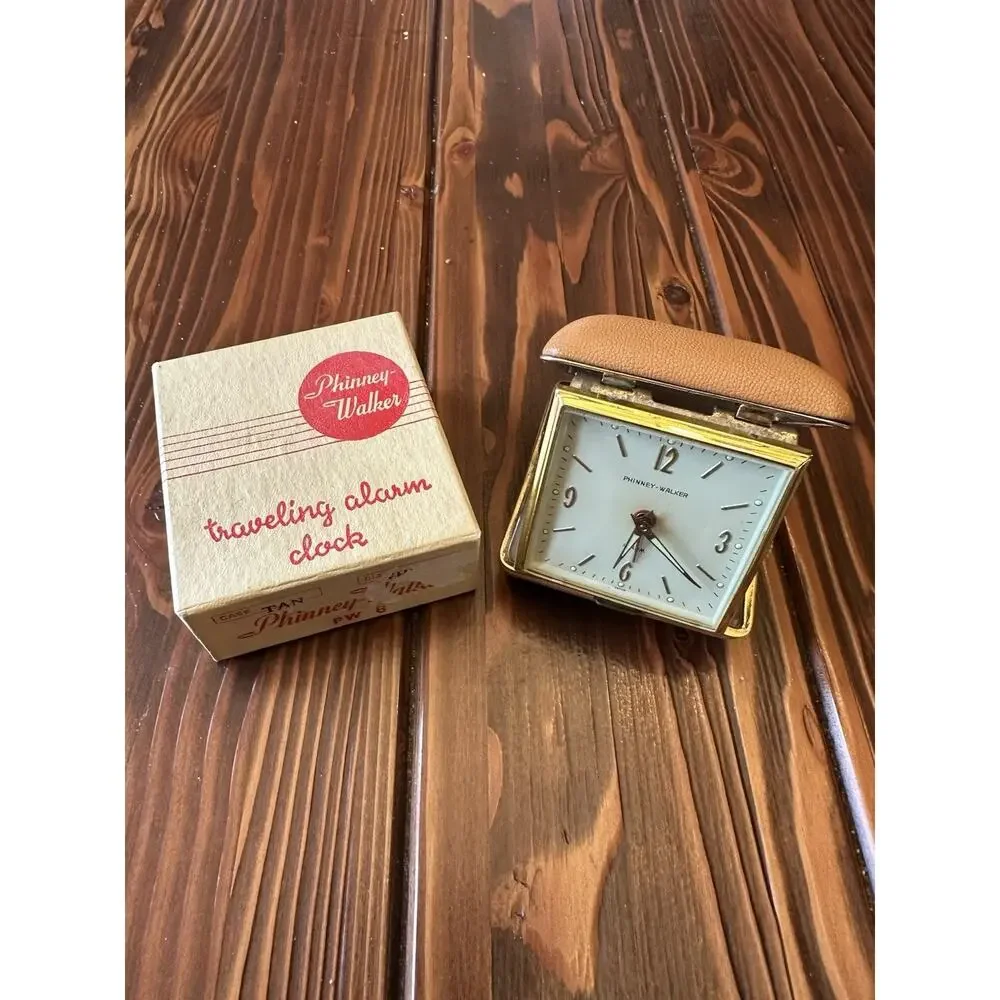 Phinney Walker Travel Folding Alarm Clock Tan Case White Face Works